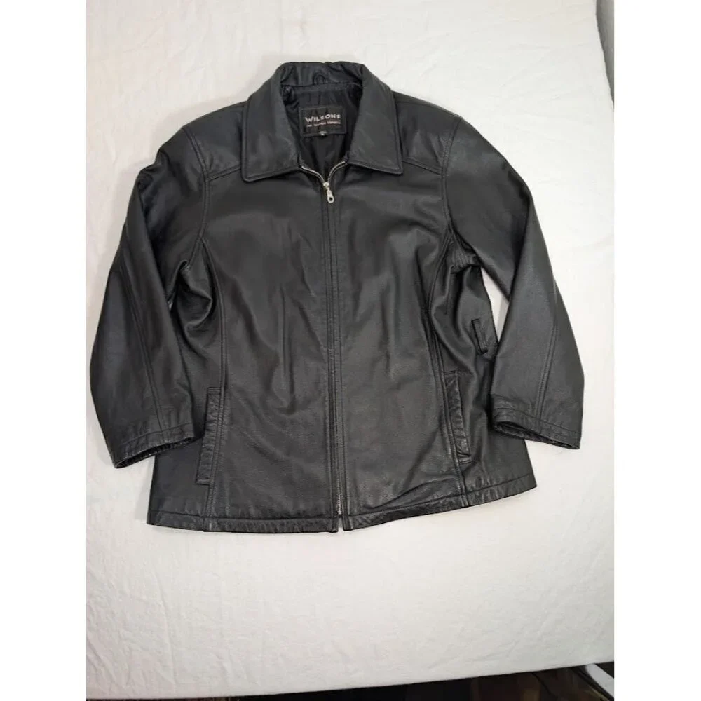 Wilsons Leather jacket women's size XL vintage 90s black moto - Picture 2 of 14